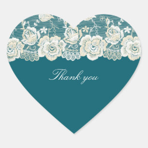 Adesivo Coração Chá de Noiva Romântico em Azul Teal Verde Floral