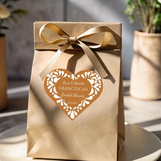 Adesivo Coração Chá de panela mexicano talavera terracotta (Mexican talavera terracotta bridal shower thank you favor heart shaped sticker personalized stickers)