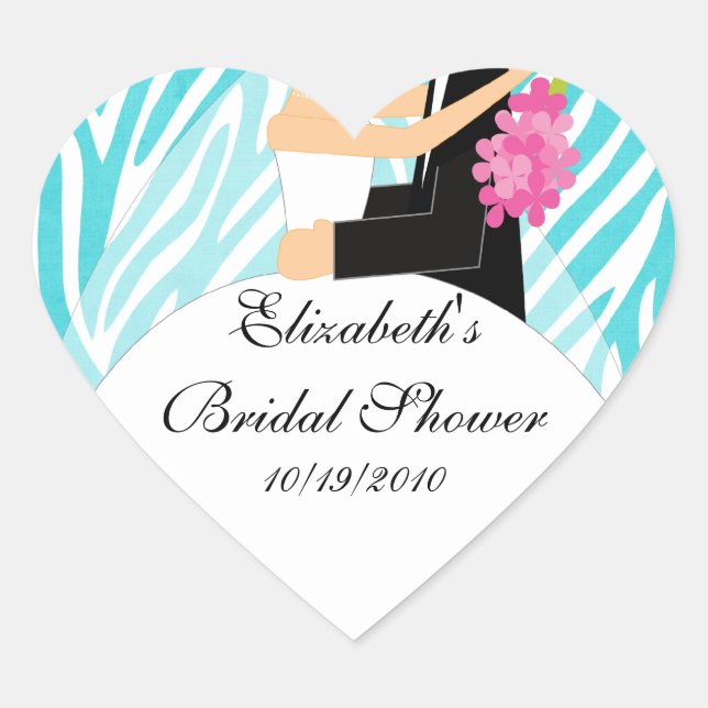 Adesivo Coração Chá de panela Zebra Bride Ground Turquoise (Frente)