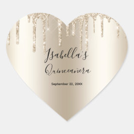 Adesivo Coração Champanhe Derrubando Glitter Elegante Quinceanera