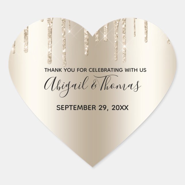 Adesivo Coração Champanhe Glitter Trendy Glam Wedes (Frente)