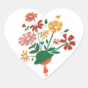 Adesivo Coração Chapéus de boliche verde-claros, de cheio de flore