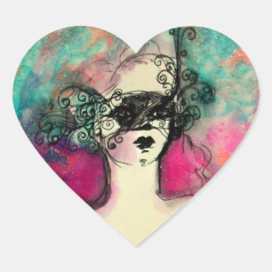 Adesivo Coração CHARM / Lady With Mask Pink Tee Green