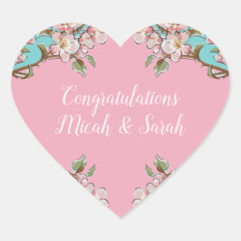 Adesivo Coração Cherry Blossom Teal Retro Vintage Chá de fraldas