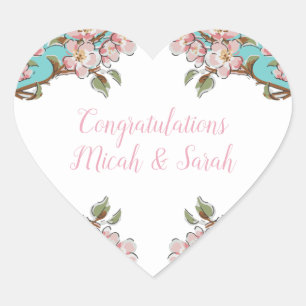 Adesivo Coração Cherry Blossom Teal Retro Vintage Chá de fraldas