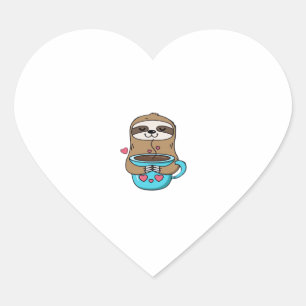 Adesivo Coração Chibi Sloth Coffee Lover - Cute Kawaii Sloth Huggi