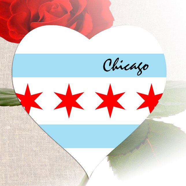 Adesivo Coração Chicago Heart Sticker, Patriotic Chicago Flag (Criador carregado)