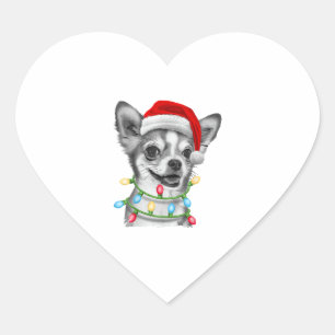 Adesivo Coração Chihuahua Papai noel Árvore de Natal Luzes de Nata