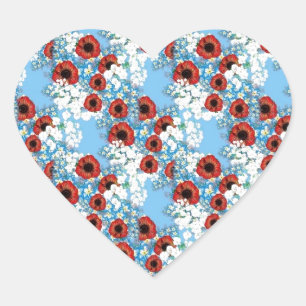Adesivo Coração Chique azul-impressão de flor vermelha por LeahG