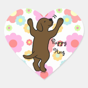 Adesivo Coração Chocolate Labrador Puppy Hug Cartoon Floral