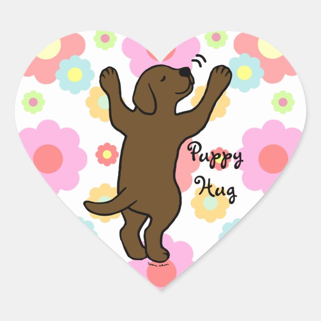 Adesivo Coração Chocolate Labrador Puppy Hug Cartoon Floral (Frente)