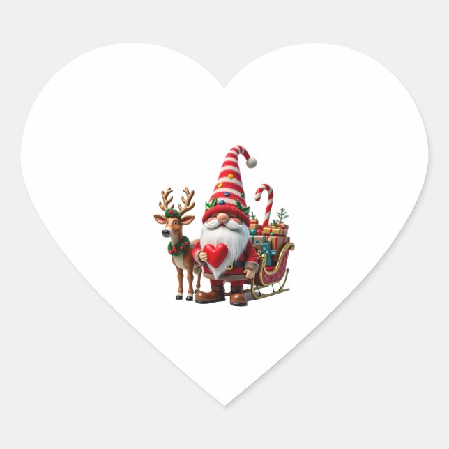 Adesivo Coração Christmas Light Gnome Santa Claus Riding Sleigh Hi (Frente)