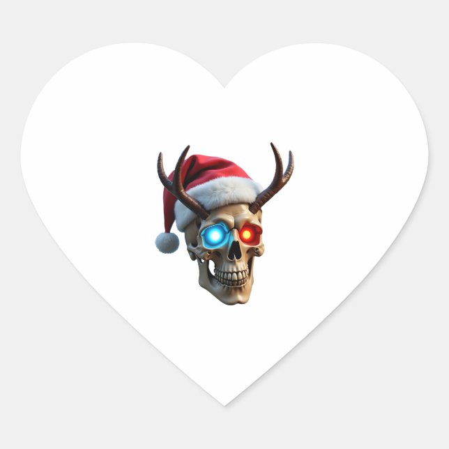 Adesivo Coração Christmas Skull with Santa Hat and Antlers Mystic  (Frente)