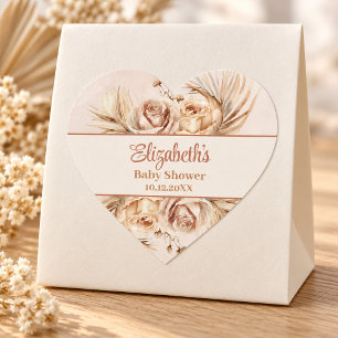 Adesivo Coração Chuva de Amor Neutra Floral de Pampas para Baby Sh