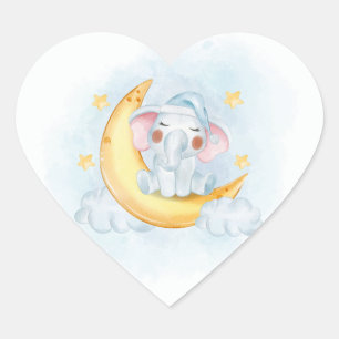 Adesivo Coração Chuva de Lua e Estrelas do Elefante Fofinho Baby S