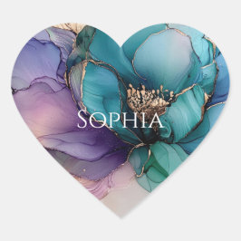 Adesivo Coração Chuva de Noiva Flor Roxa Azul Dourado Aqua