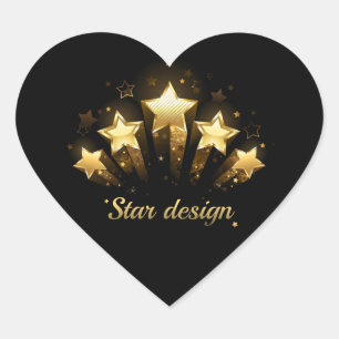 Adesivo Coração Cinco estrelas douradas a preto
