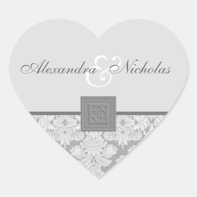 Adesivo Coração Cinza Damask with Quatrefoil Cross Wedkers (Frente)