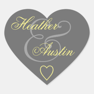 Adesivo Coração Cinza e Envelope Amarelo Coração V14A