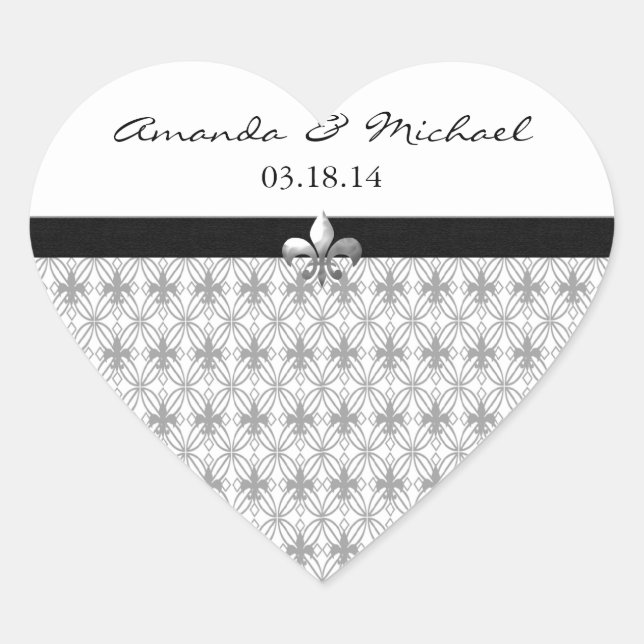 Adesivo Coração Cinza Personalizada Fleur de Lis Heart Stickers (Frente)