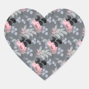 Adesivo Coração Cinza Rosa Vintage Rosa Preto