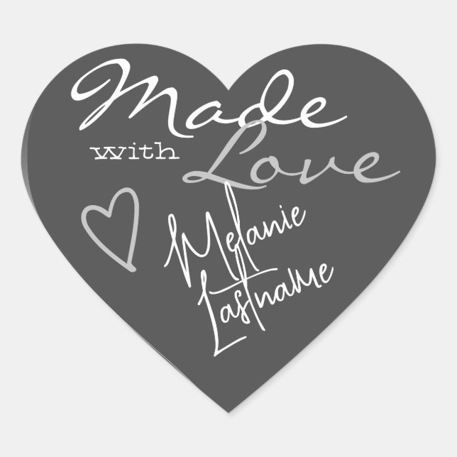 Adesivo Coração Cinza Silver Script de Assinatura Feita com Coraçã (Frente)