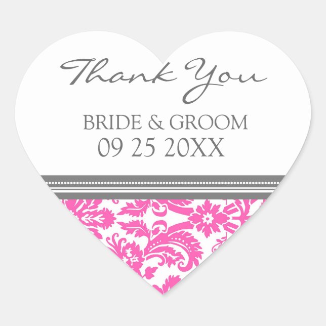 Adesivo Coração Cinzas Rosa, Damas, Obrigado. (Frente)