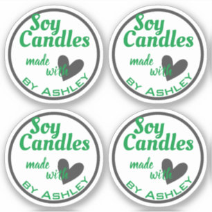 Adesivo Coração Clássico Verde e Cinza em Velas Brancas de