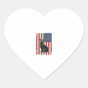 Adesivo Coração Coelho Patriótico Bandeira Americana Gravura Vinta