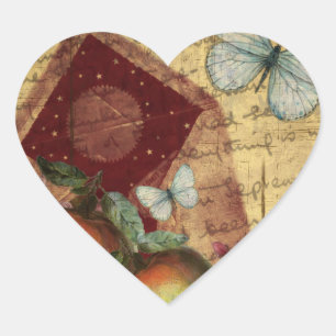Adesivo Coração Colagem da borboleta da lembrança do vintage