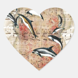 Adesivo Coração Colagem de Golfinhos de Octopus