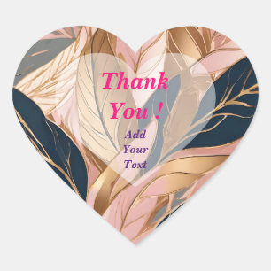 Adesivo Coração Coleção de Folhas de Boho Moderno Dourado Cor-de-R