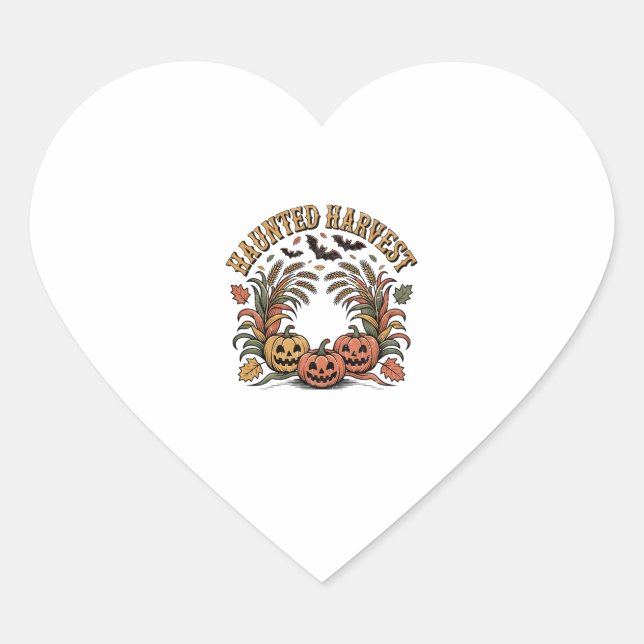 Adesivo Coração Colheita Assombrada Pumpkin Retro Halloween (Frente)