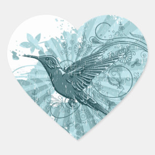 Adesivo Coração Colibri azul do Grunge