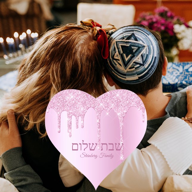 Adesivo Coração Colírio Rosa Derramado Judaico Shabbat Shalom (Criador carregado)