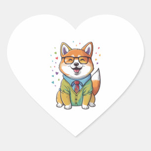 Adesivo Coração Colorida Kawaii Shiba Inu Hipster 1
