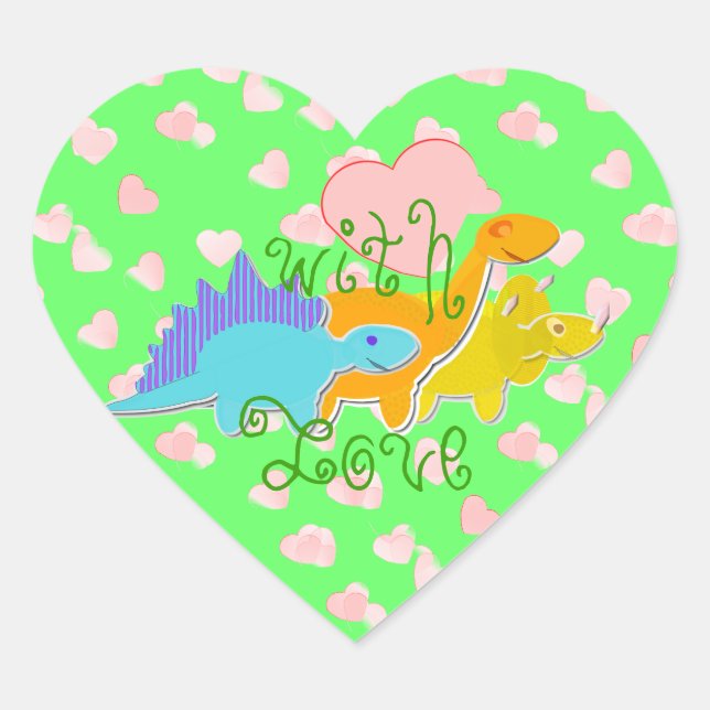 Adesivo Coração Com Corações de Dinossauros de Amor (Frente)