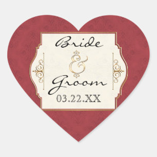 Adesivo Coração Convidado Formal Elegante Clássico do Dourado & La