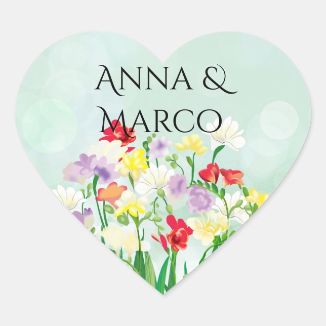 Adesivo Coração Convite floral de casamento (Frente)