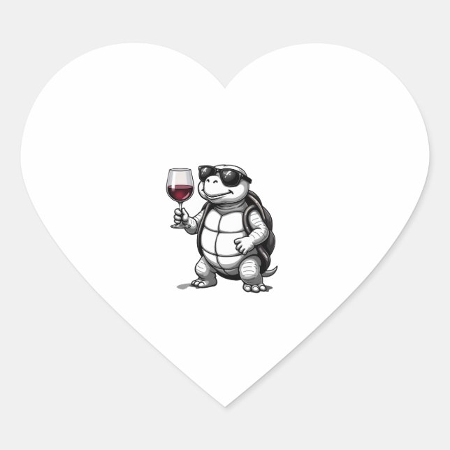 Adesivo Coração cool turtle drinking red wine art print_1 (2) (Frente)