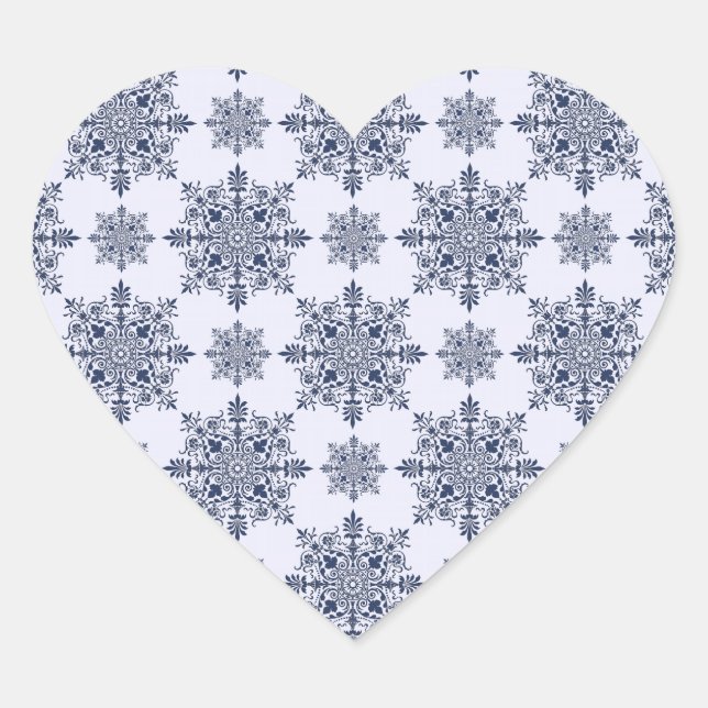 Adesivo Coração Cor damasco de flocos de neve azuis (Frente)