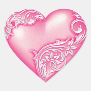 Adesivo Coração Cor - de-rosa claro e quente com rolagem branca
