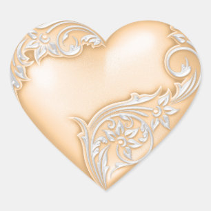 Adesivo Coração Cor - de-rosa - Peach w branco