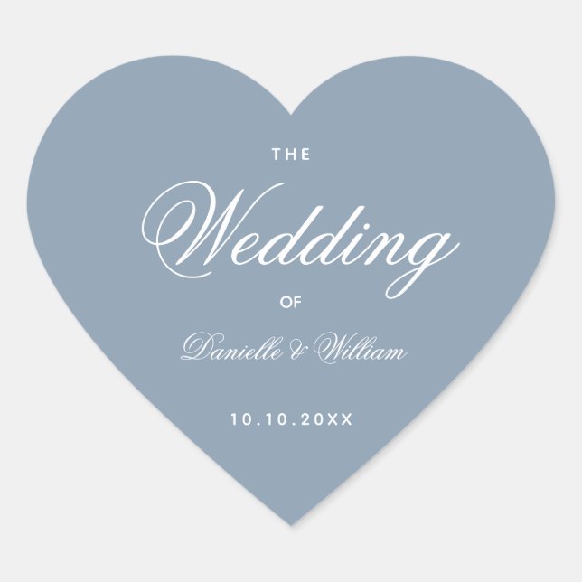 Adesivo Coração Coração Azul Empoeirado de Casamento Caligrafia Br (Frente)