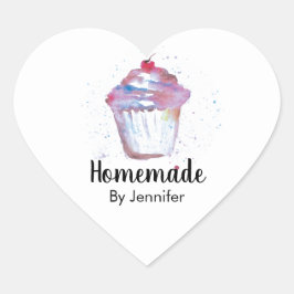Adesivo Coração Coração bonito Cupcake de Aquarela