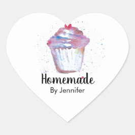 Adesivo Coração Coração bonito Cupcake de Aquarela