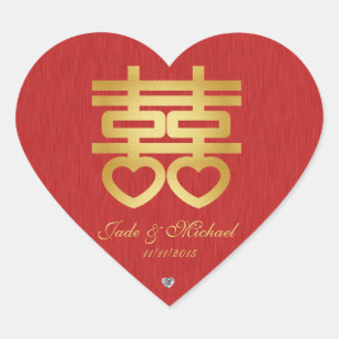Adesivo Coração "Coração" Chinês Felicidade Dupla com ouros