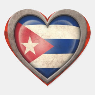 Adesivo Coração Coração cubano envelhecido da bandeira com raios