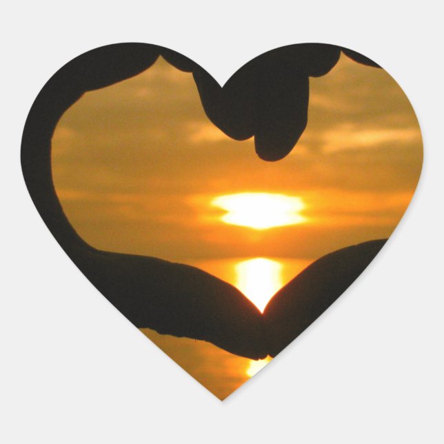 Adesivo Coração Coração da Mão sobre o Sunset (Frente)