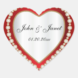 Adesivo Coração Coração das Joias dos Diamantes Brancos Vermelhos 